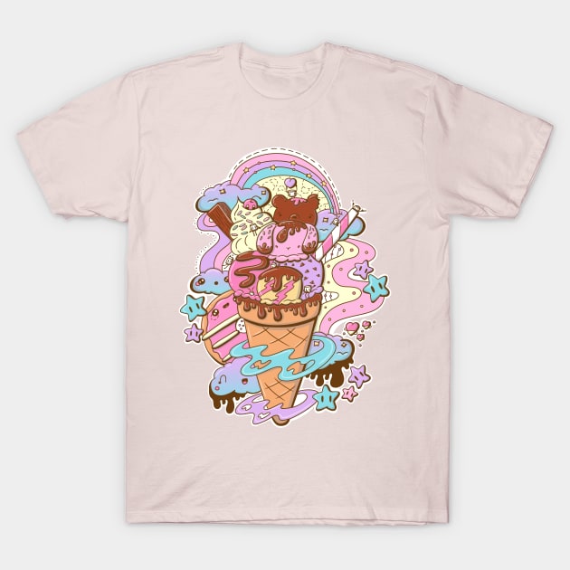 Cute ice cream bunny and bear cone T-Shirt by studiomogwai